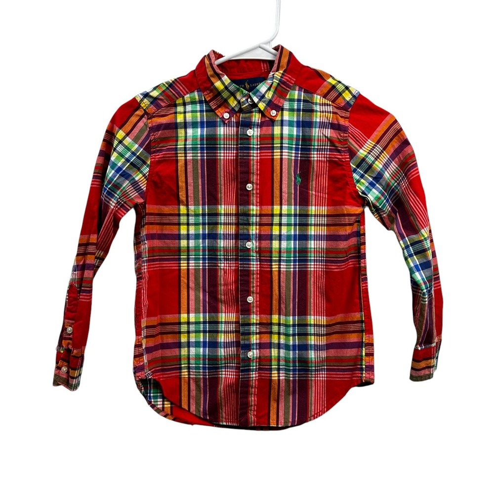 Polo Ralph Lauren Boys Sz 7 Multicolor Cotton Long Sleeve Plaid Flannel Shirt